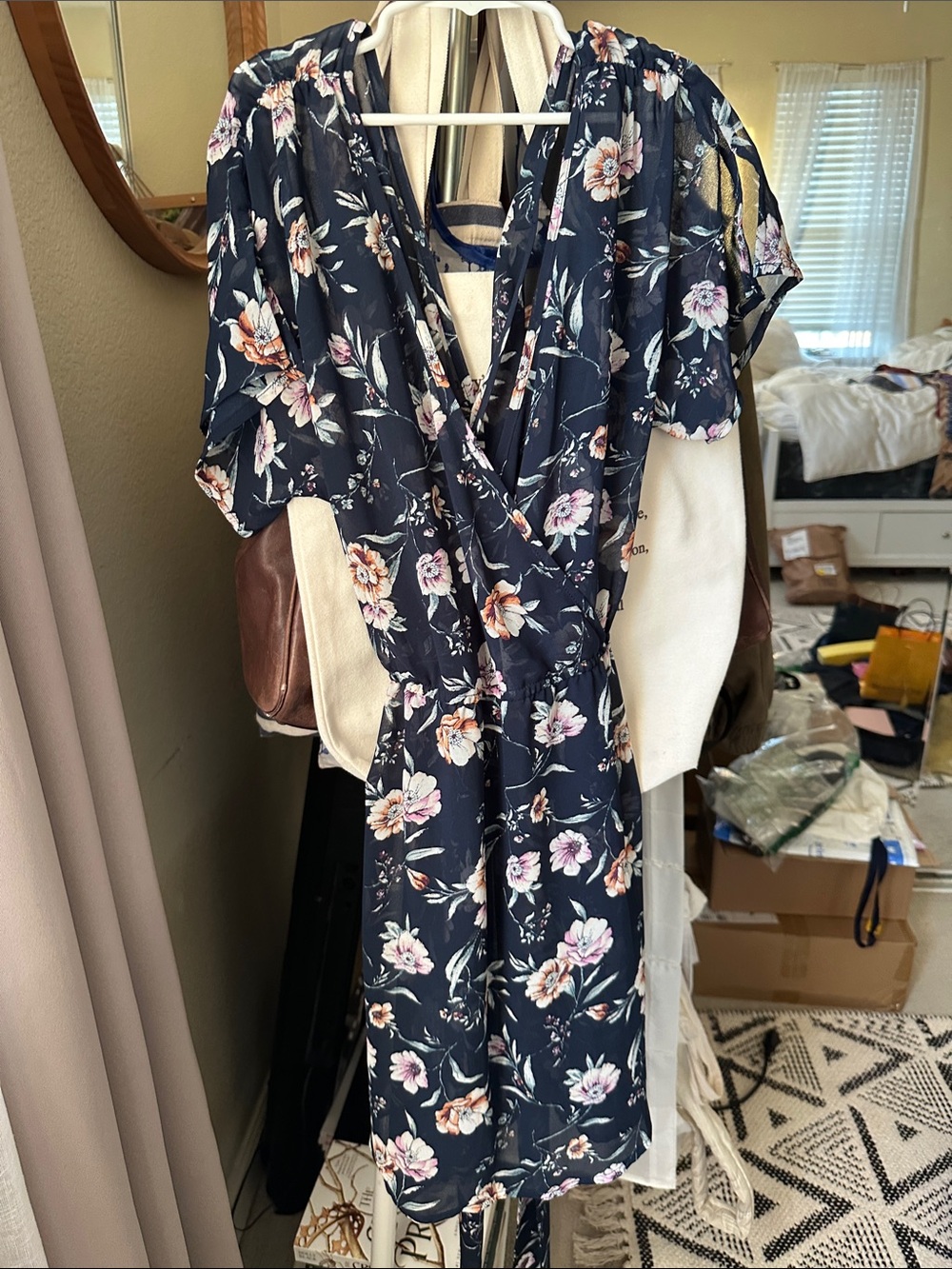 Never worn like new Navy Floral Wrap dress w/ a matching slip